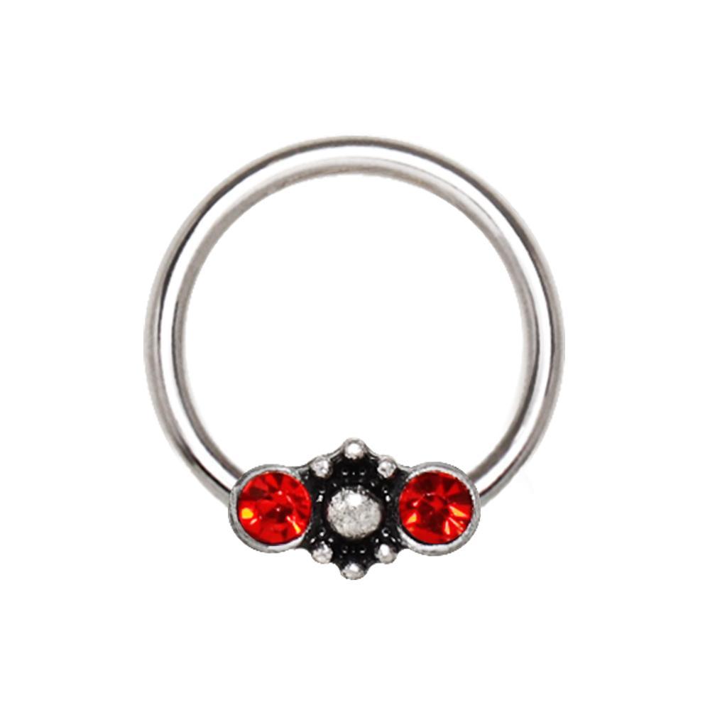 Red Jeweled Ornate Snap-in Captive Bead Ring / Septum Ring