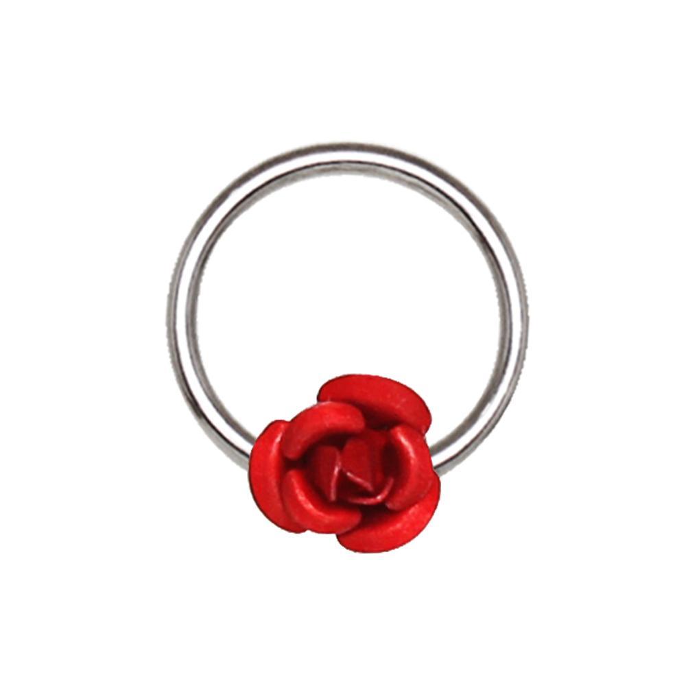 Red Rose Snap-in Captive Bead Ring / Septum Ring