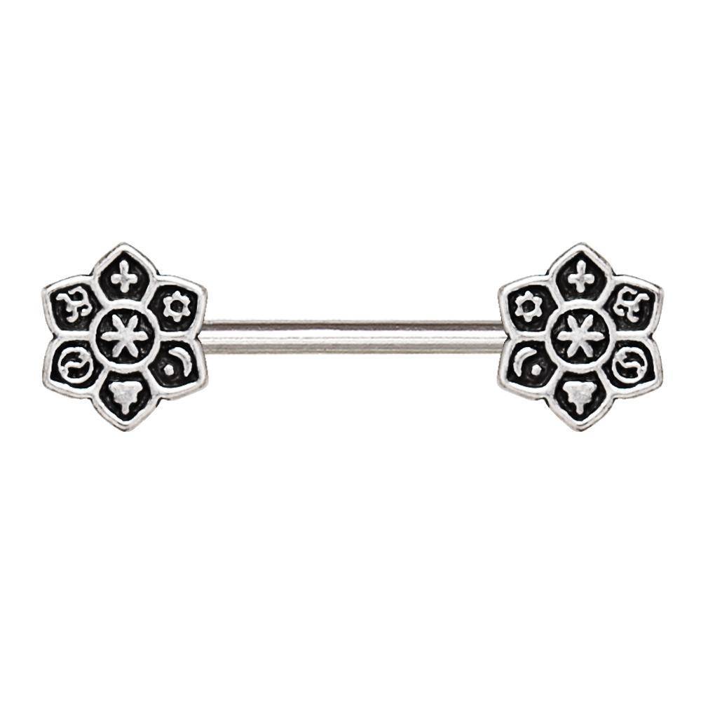 Religious Symbols on Lotus Flower Nipple Barbell - 1 Piece