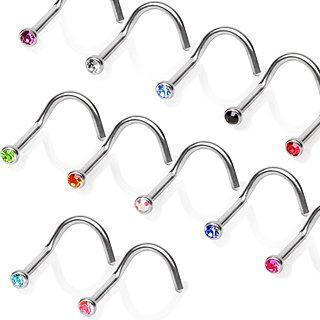 Screw Nose Ring Press Fitted Gem