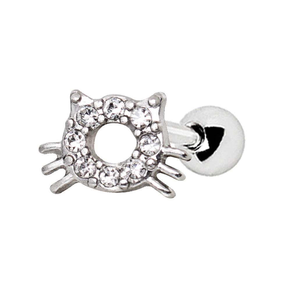 Sparkling Kitty Cat Cartilage Barbell Earring - 1 Piece