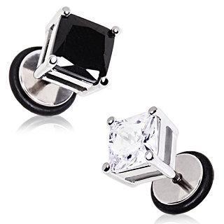 Square Shape CZ Stone Fake Plugs - 1 Piece