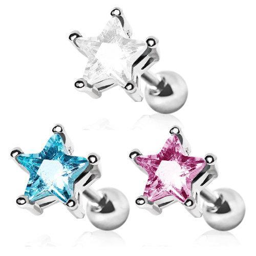 Star CZ Stud Cartilage Barbell Earring - 1 Piece