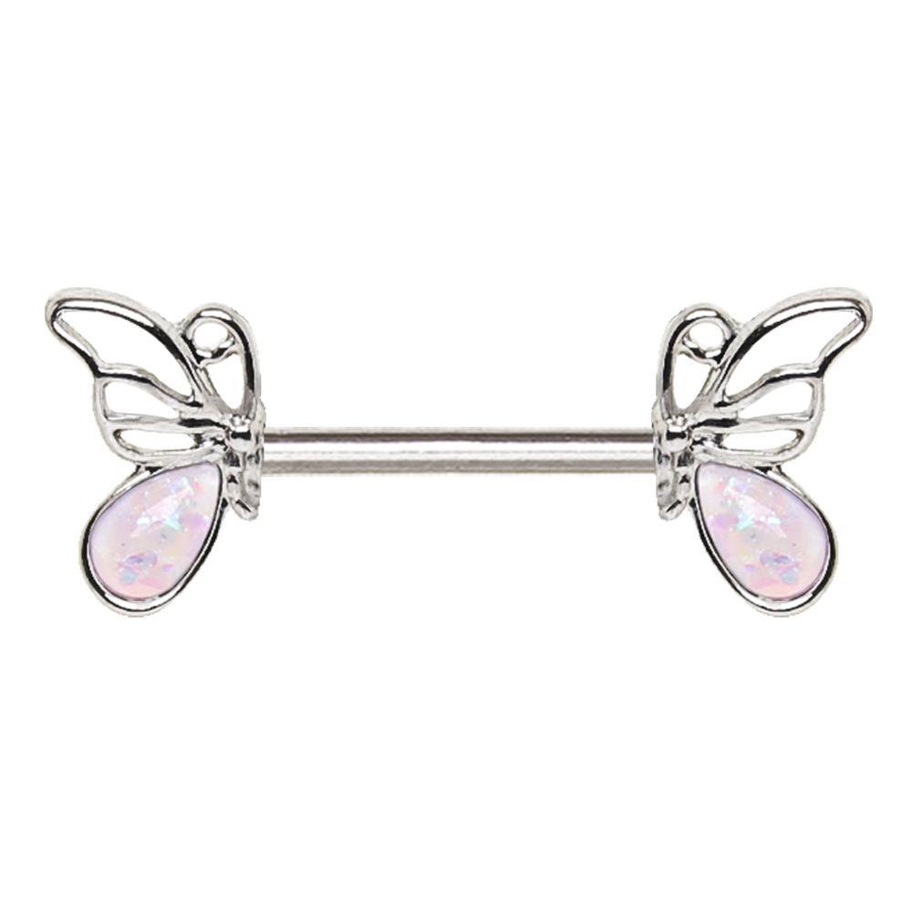 Synthetic Opal Butterfly Nipple Bar - 1 Piece