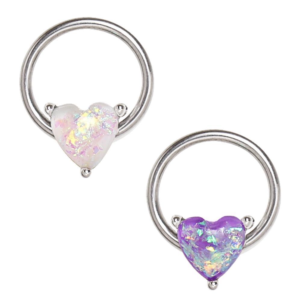 CAPTIVE BEAD RING 316L Surgical Steel Synthetic Opal Heart Snap-in Captive Bead Ring / Septum Ring -Rebel Bod-RebelBod