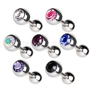 Cartilage Earring - Cartilage Barbell 316L Surgical Steel Tragus Ring with Press Fitted Cubic Zirconia Ball Cartilage Barbell Earring - 1 Piece -Rebel Bod-RebelBod