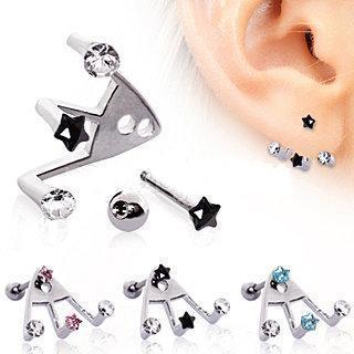 Trident Triple Star Round CZ Cartilage Earring - 1 Piece