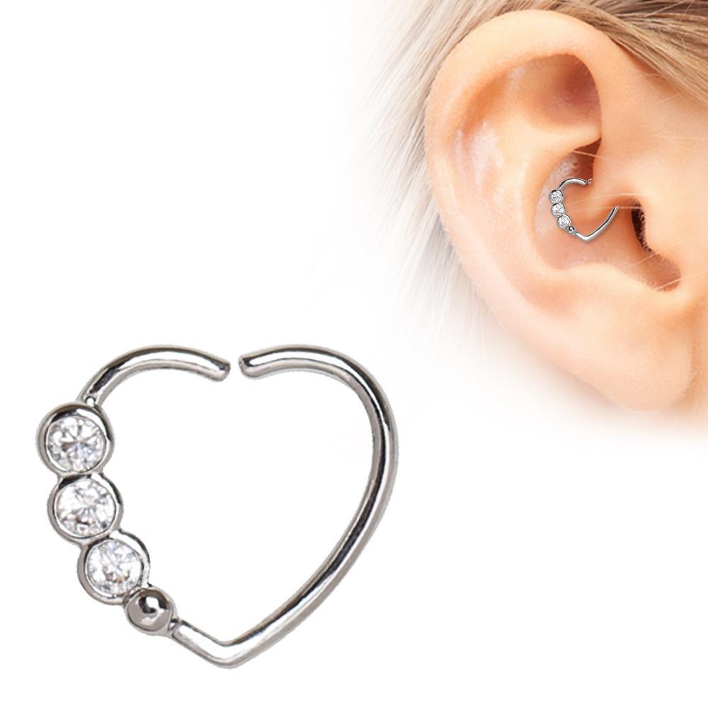 Triple CZ Heart Annealed Cartilage Earring Bendable Ring - 1 Piece