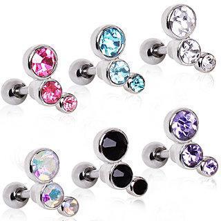 Triple Round CZ Cartilage Barbell Earring - 1 Piece