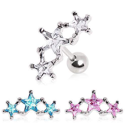 Triple Star Cartilage Barbell Earring - 1 Piece