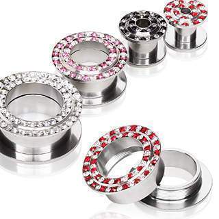 Tunnels - Double Flare 316L Surgical Steel Tunnel Plug with Two Tone multi gems - 1 Piece -Rebel Bod-RebelBod