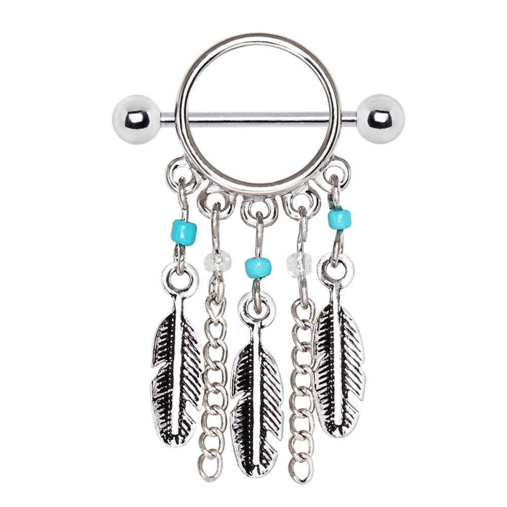Turquoise Beads Feather Dangle Nipple Shield Jewelry - 1 Piece