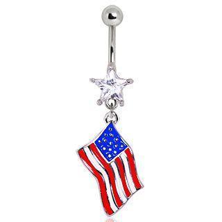 Belly Ring - Dangle 316L Surgical Steel USA Flag Navel Ring -Rebel Bod-RebelBod