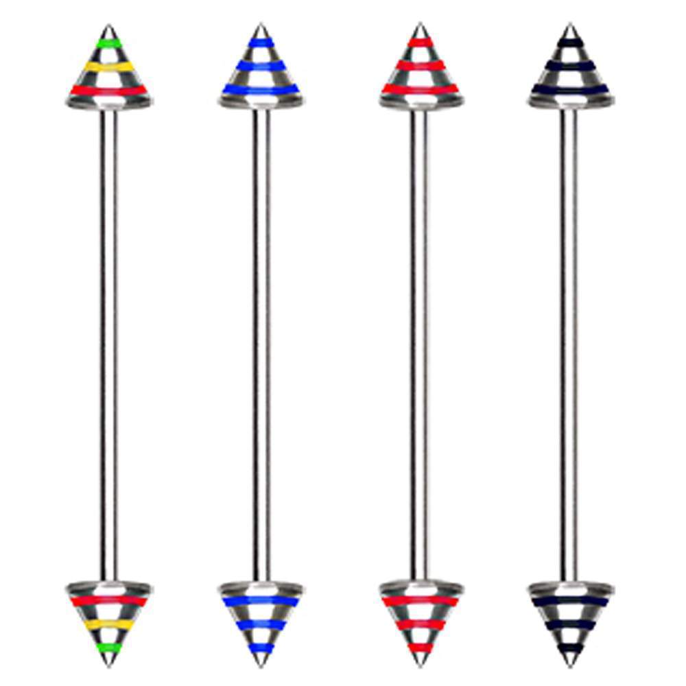 316L Three Striped Spikes Industrial Barbell - 1 Piece
