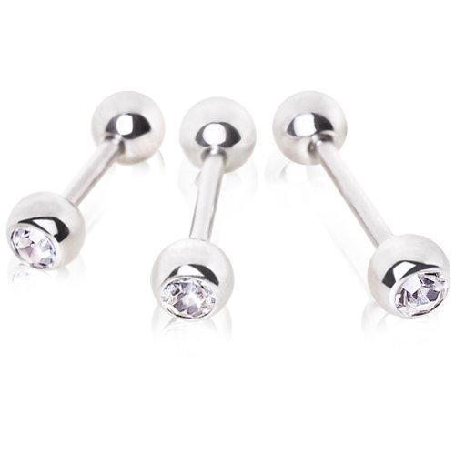 316L Tragus Ring w/ Press Clear Fitted Cubic Zirconia Ball Cartilage Barbell Earring - 1 Piece