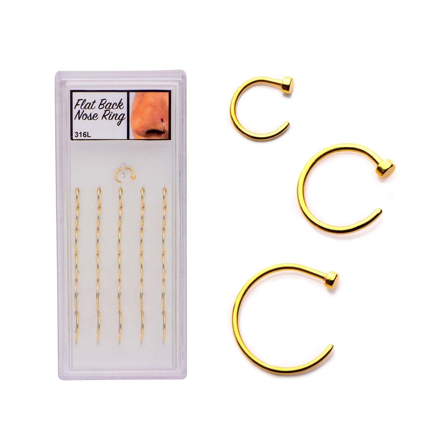 Nose Ring - C-Shaped Nose Ring 31pcs to a pack 20g Gold Plate Flat Back Nose Ring Assortment - 1 Pack -Rebel Bod-RebelBod