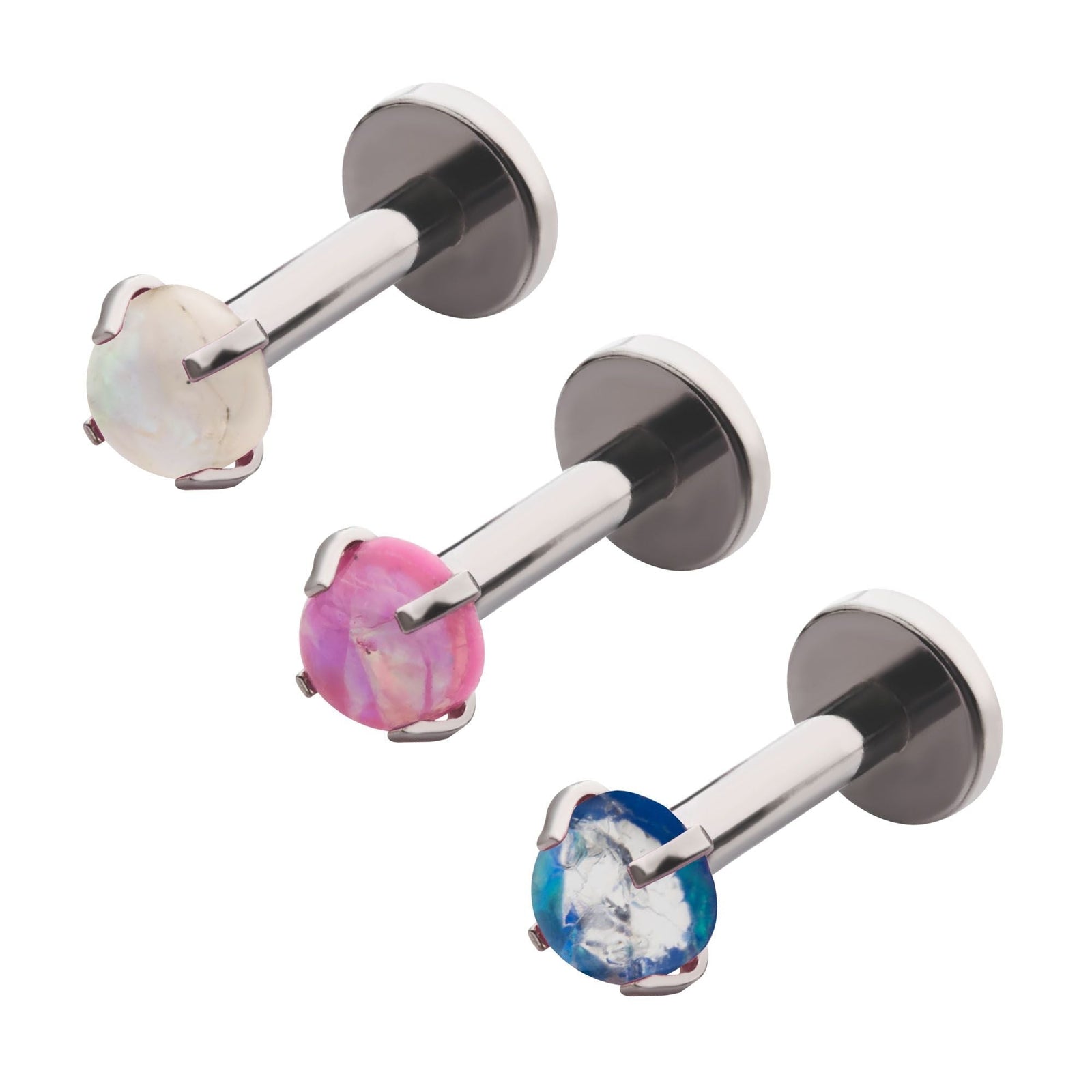 TBD 3pcs in a pack. 3mm Prong Set Opal Labrets Multi Pack -Rebel Bod-RebelBod