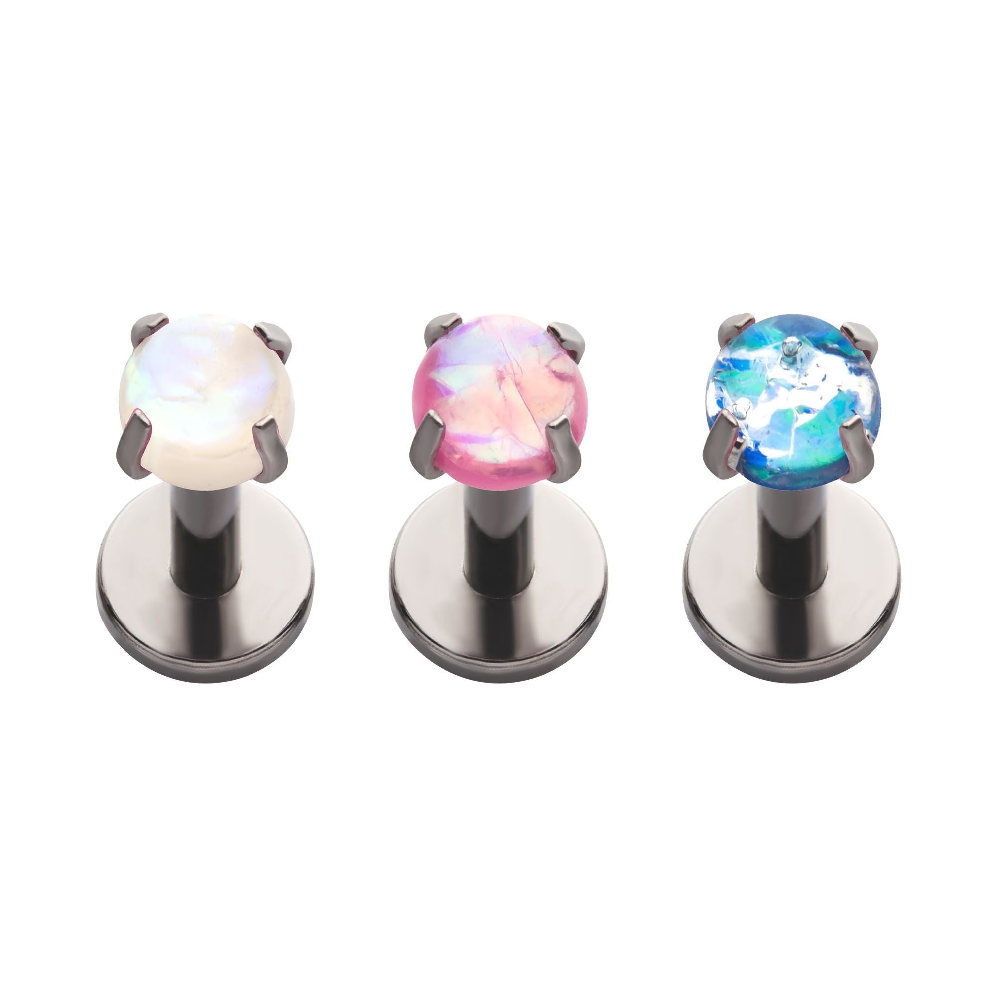 TBD 3pcs in a pack. 3mm Prong Set Opal Labrets Multi Pack -Rebel Bod-RebelBod