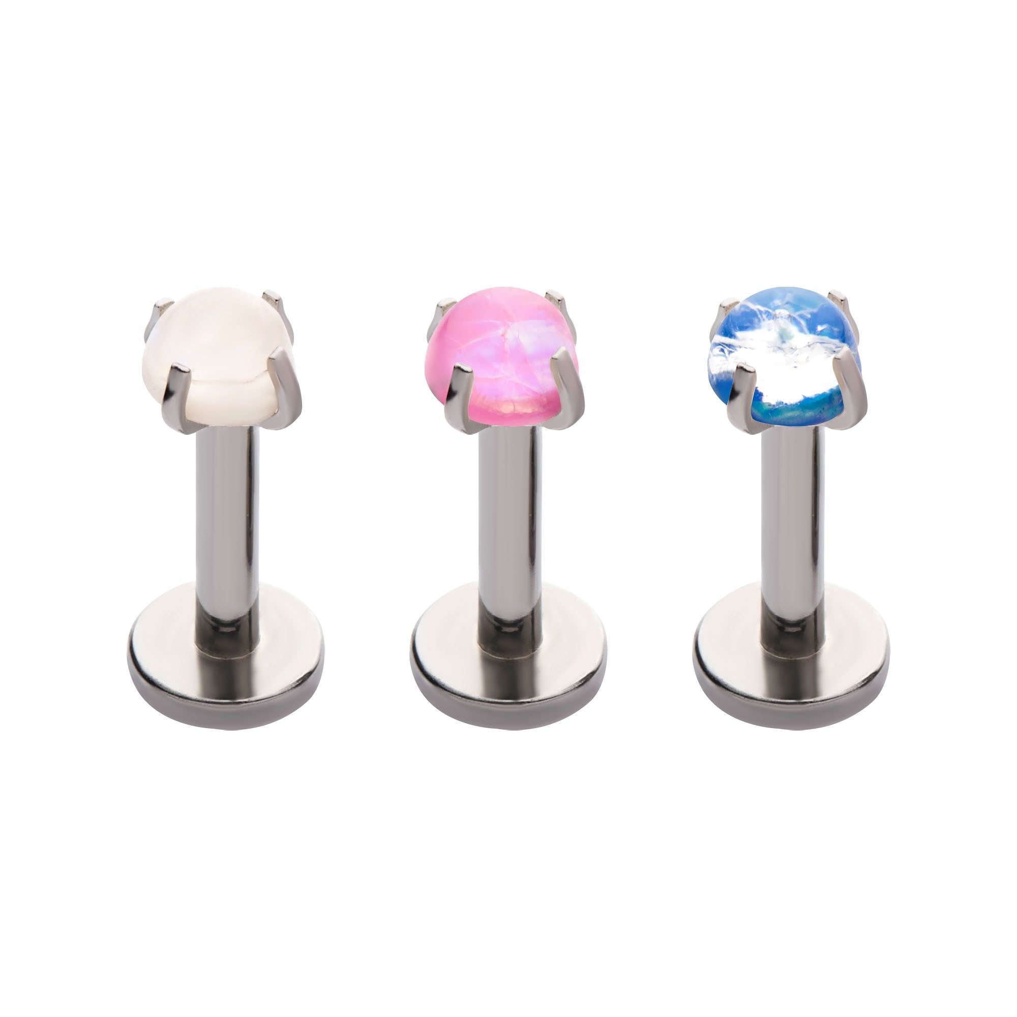 TBD 3pcs in a pack. 3mm Prong Set Opal Labrets Multi Pack -Rebel Bod-RebelBod