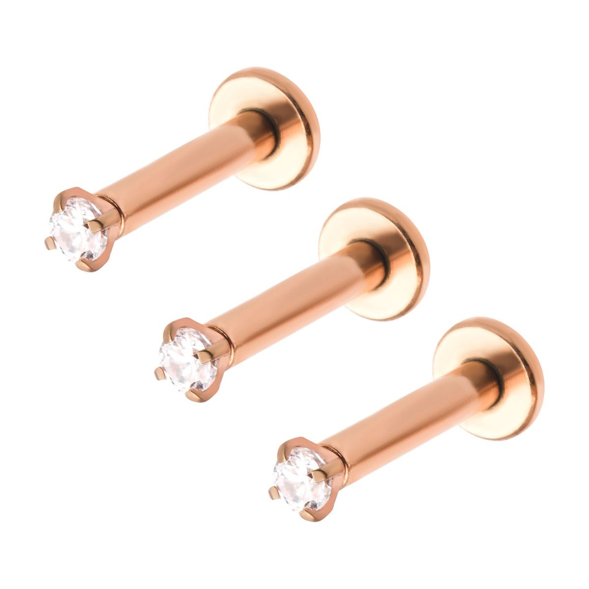 TBD 3pcs to a pack Rose Gold PVD Prong Set 2mm Gem Labrets -Rebel Bod-RebelBod