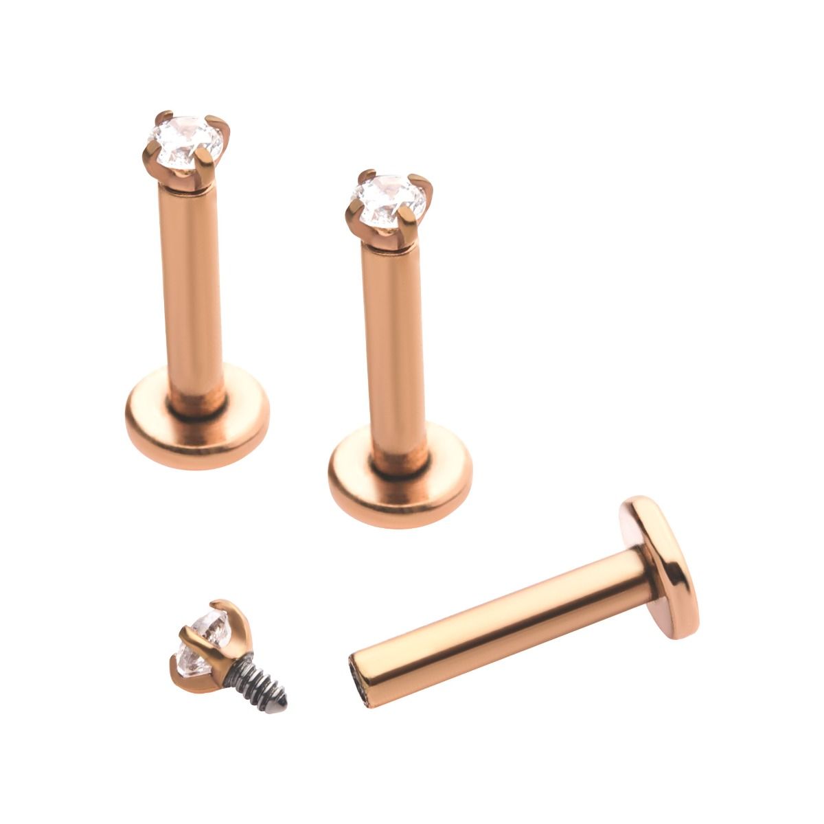 TBD 3pcs to a pack Rose Gold PVD Prong Set 2mm Gem Labrets -Rebel Bod-RebelBod