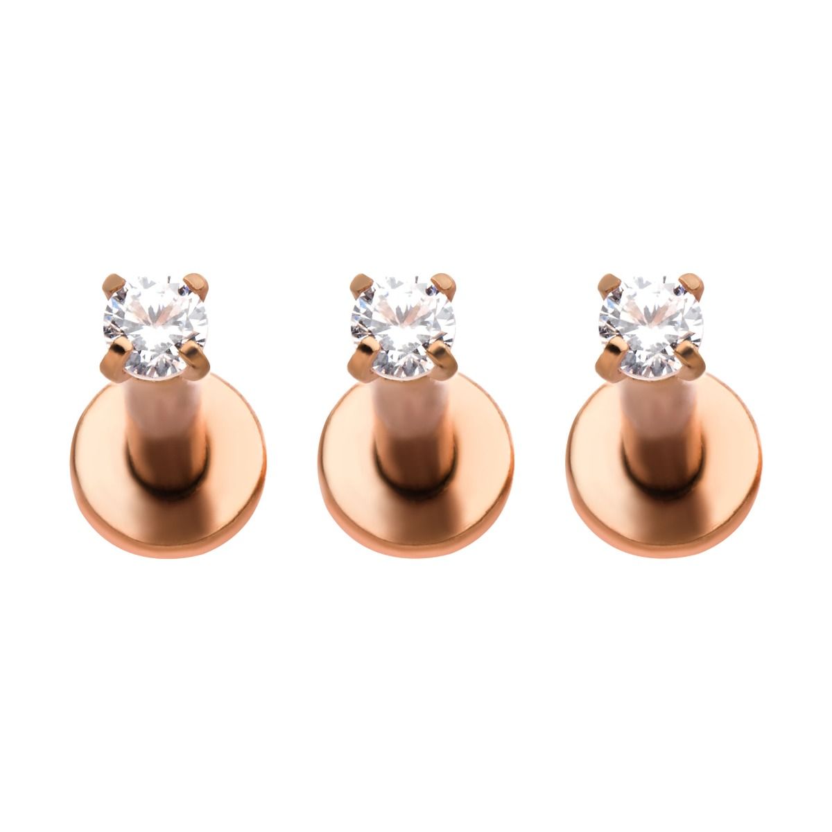 TBD 3pcs to a pack Rose Gold PVD Prong Set 2mm Gem Labrets -Rebel Bod-RebelBod