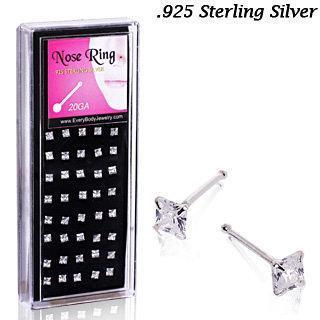 40pc of Sterling Silver Nose Bones w/ Prong Set 3mm Square Clear CZ - 1 Pack