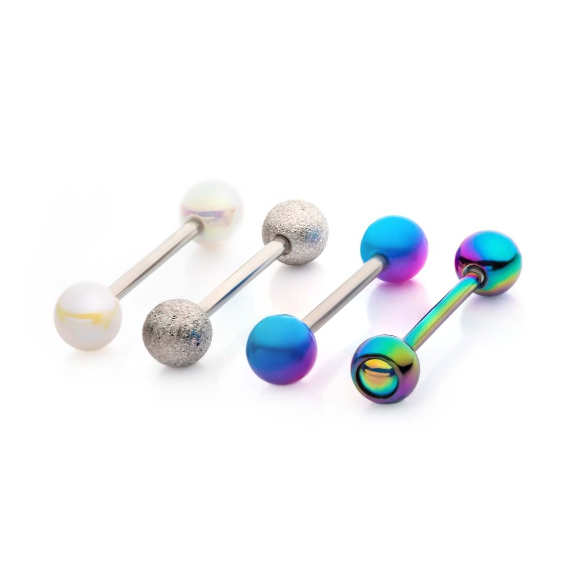 TBD-BARBELLS/TONGUE BARBELLS 4pcs in a pack. Steel Rainbow Opal Silver Multi Pack -Rebel Bod-RebelBod