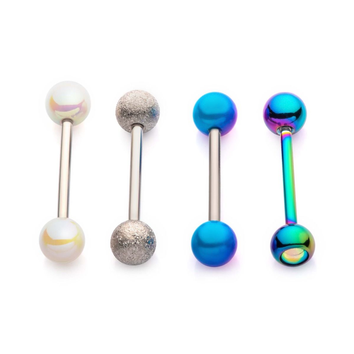 TBD-BARBELLS/TONGUE BARBELLS 4pcs in a pack. Steel Rainbow Opal Silver Multi Pack -Rebel Bod-RebelBod