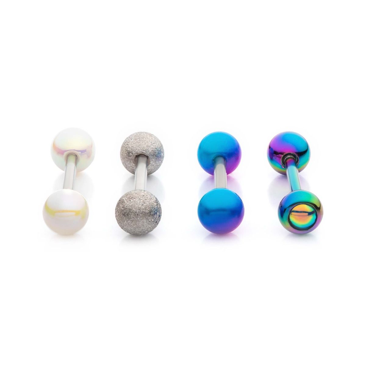 TBD-BARBELLS/TONGUE BARBELLS 4pcs in a pack. Steel Rainbow Opal Silver Multi Pack -Rebel Bod-RebelBod