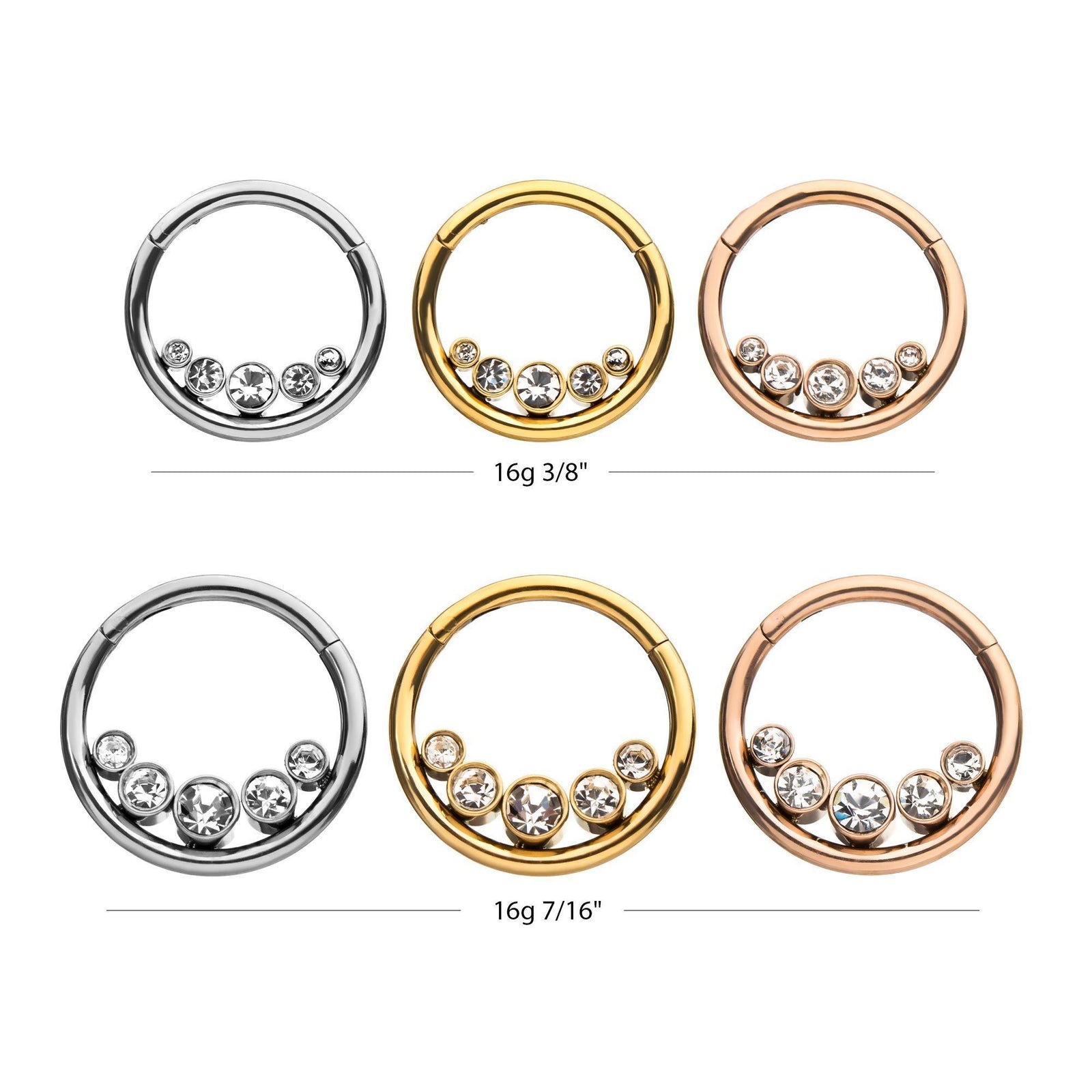 5 Bezel Set Inner Clear CZ Gem Clicker Hinged Segment Ring