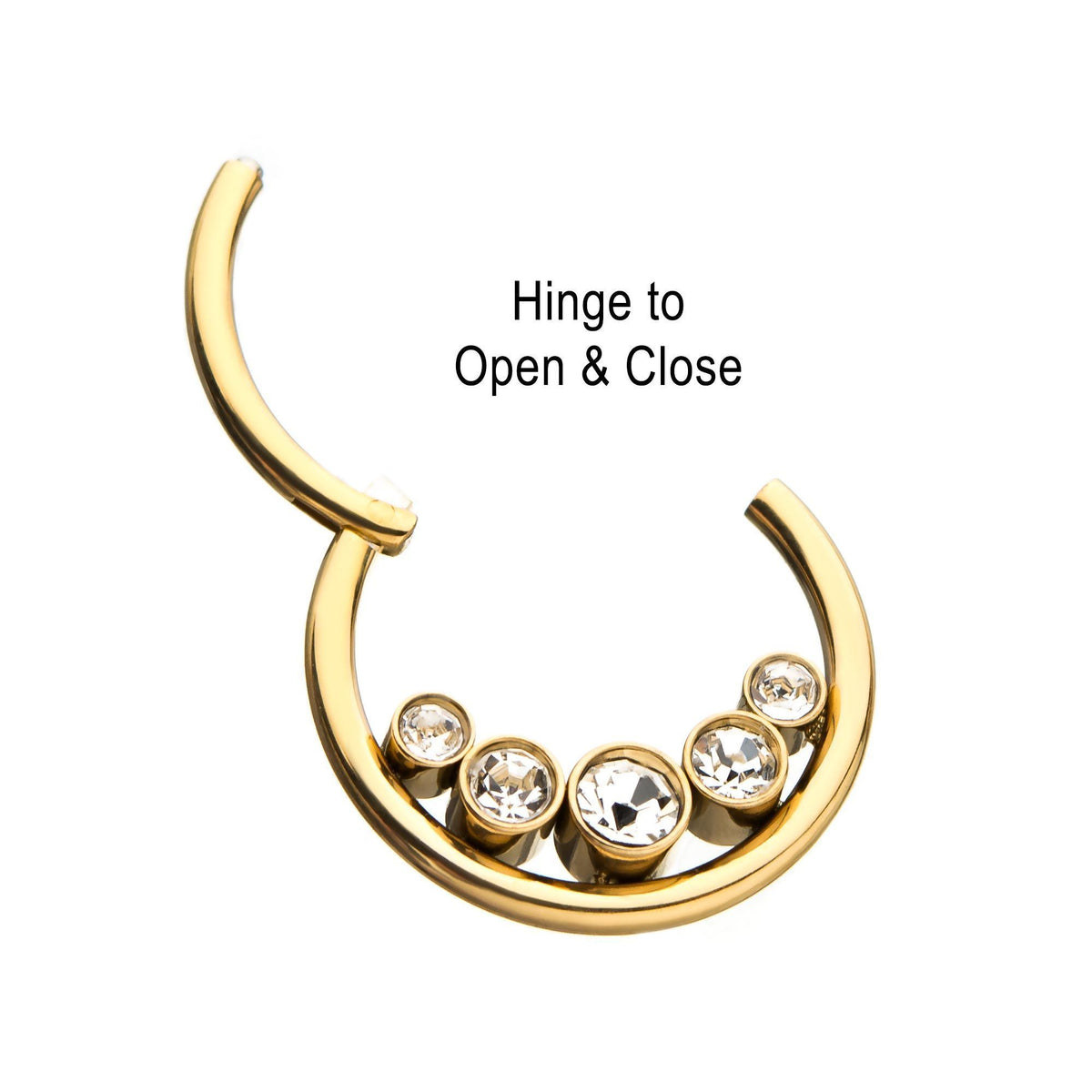5 Bezel Set Inner Clear CZ Gem Clicker Hinged Segment Ring