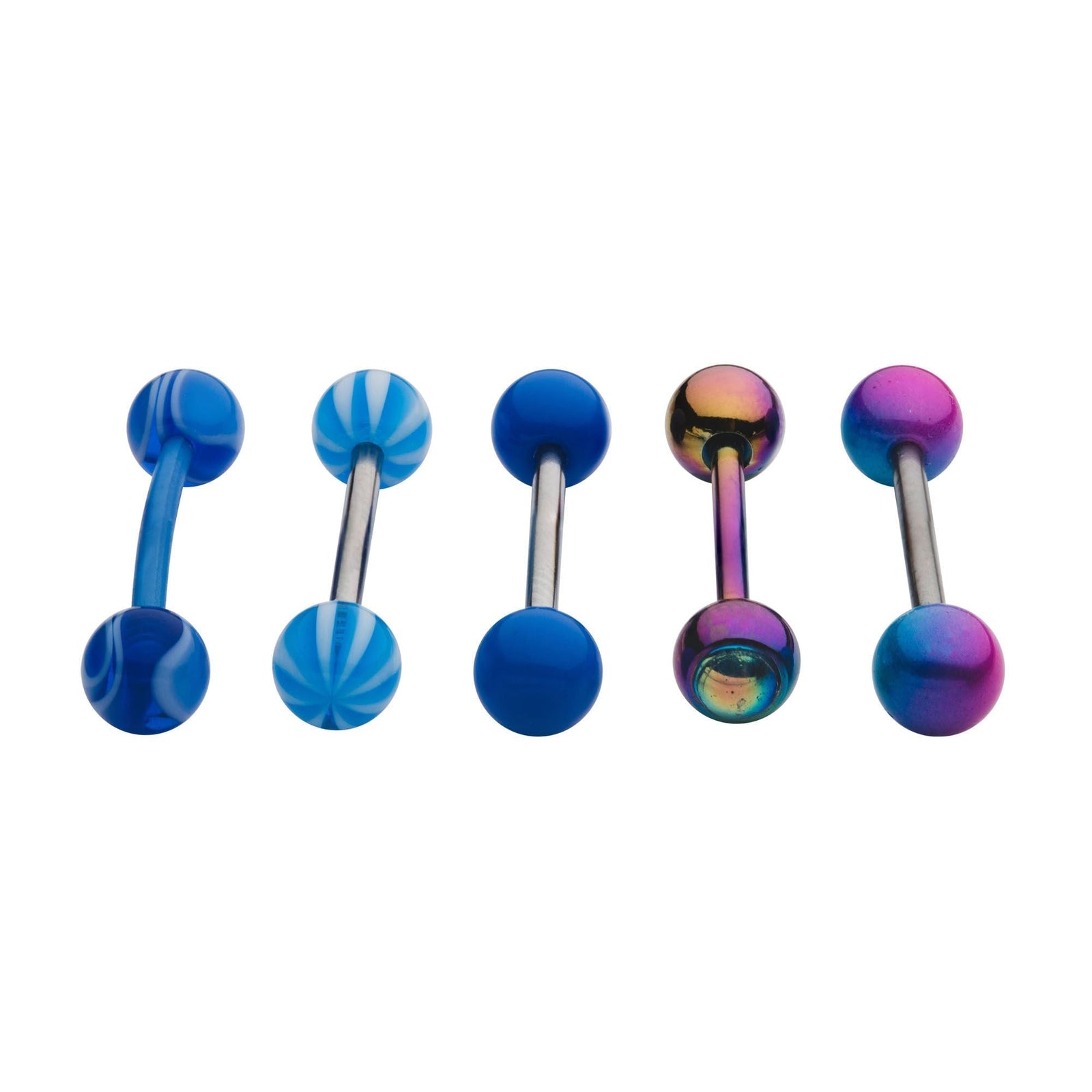 TBD-BARBELLS/TONGUE BARBELLS 5pcs in a pack. Steel Rainbow Opal Silver Multi Pack -Rebel Bod-RebelBod