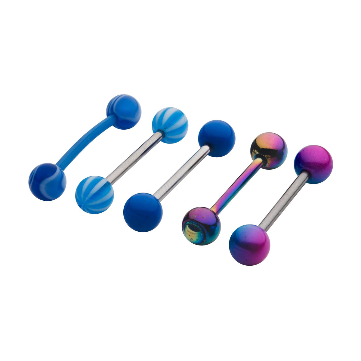 TBD-BARBELLS/TONGUE BARBELLS 5pcs in a pack. Steel Rainbow Opal Silver Multi Pack -Rebel Bod-RebelBod