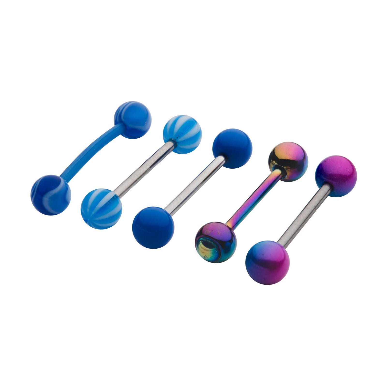 TBD-BARBELLS/TONGUE BARBELLS 5pcs in a pack. Steel Rainbow Opal Silver Multi Pack -Rebel Bod-RebelBod