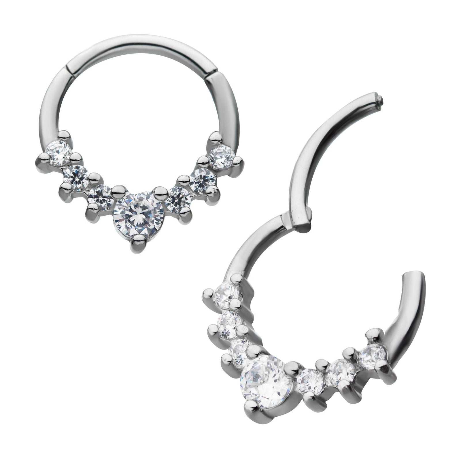 TBD-Cartilage Jewelry 7 Prong Set Clear CZ Hinged Segment rings -Rebel Bod-RebelBod
