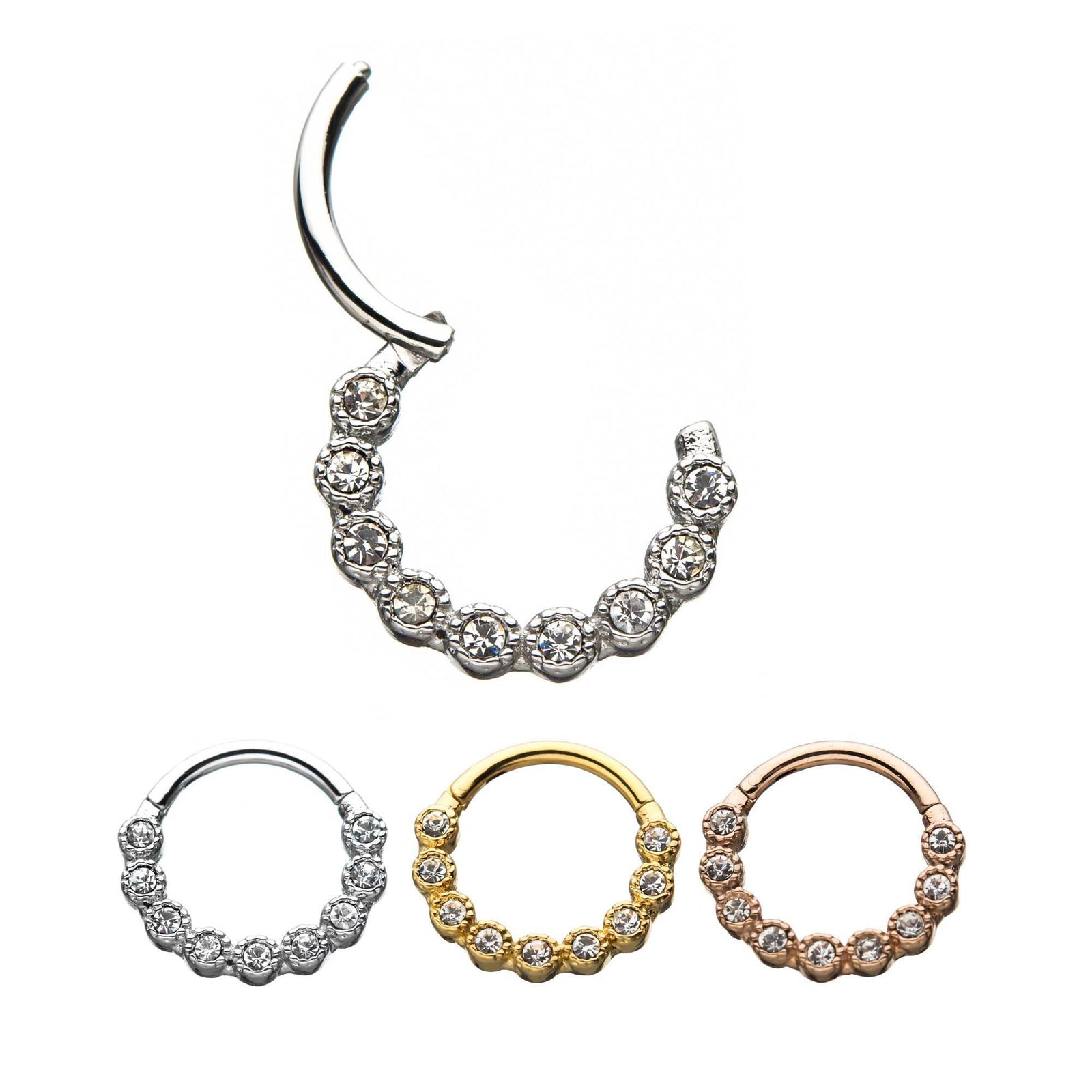 SEAMLESS CLICKER 9 Gem Scalloped Bezel Edge Clicker Hinged Segment Hoop Clicker sbvsgrhu611 -Rebel Bod-RebelBod