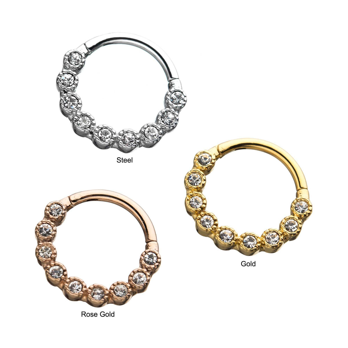SEAMLESS CLICKER 9 Gem Scalloped Bezel Edge Clicker Hinged Segment Hoop Clicker sbvsgrhu611 -Rebel Bod-RebelBod