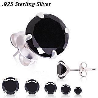 Stud Earrings .925 Sterling Silver Black Round CZ Stud Earrings - 1 Pair -Rebel Bod-RebelBod