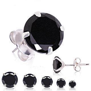 Stud Earrings .925 Sterling Silver Black Round CZ Stud Earrings - 1 Pair -Rebel Bod-RebelBod