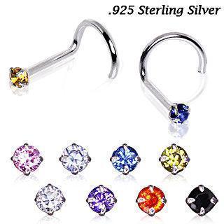 Nose Ring - Nose Screw .925 Sterling Silver Prong Set Round CZ Nose Screw -Rebel Bod-RebelBod