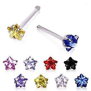 Nose Ring - Nose Studs .925 Sterling Silver Prong Set Star CZ Nose Bone -Rebel Bod-RebelBod