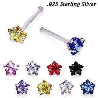 Nose Ring - Nose Studs .925 Sterling Silver Prong Set Star CZ Nose Bone -Rebel Bod-RebelBod