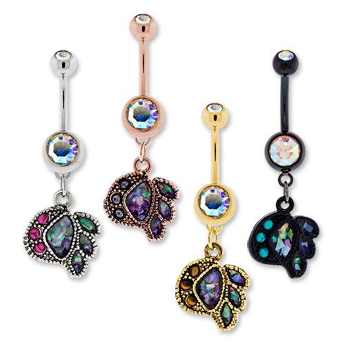 Belly Ring - No Dangle Abalone and Cabochon Belly Ring - 1 Piece -Rebel Bod-RebelBod