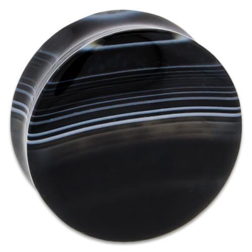 All Natural Black Line Agate Stone Double Flare Plugs - 1 Pair