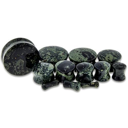 Plugs Earrings - Double Flare All Natural Green Eye Jasper Stone Double Flare Plugs - 1 Pair -Rebel Bod-RebelBod