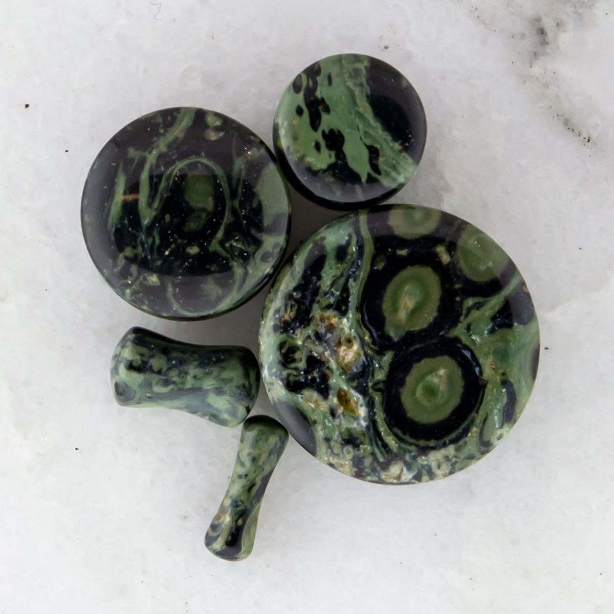 Plugs Earrings - Double Flare All Natural Green Eye Jasper Stone Double Flare Plugs - 1 Pair -Rebel Bod-RebelBod