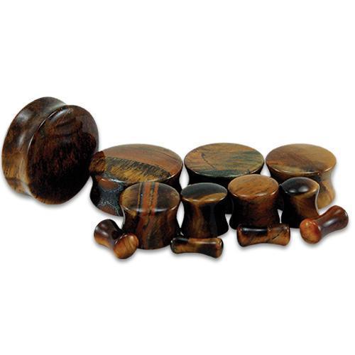 Plugs Earrings - Double Flare All Natural Tiger Eye Natural Stone Double Flare Plugs - 1 Pair -Rebel Bod-RebelBod