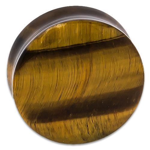 All Natural Tiger Eye Natural Stone Double Flare Plugs - 1 Pair