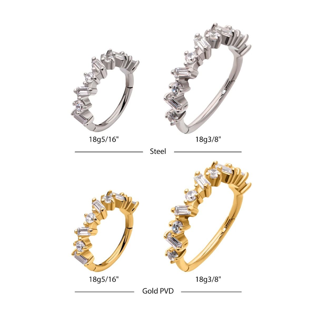 SEAMLESS CLICKER Alternating Baguette Round Prong Set Clear CZ Clustered Side Facing Hinged Segment Clicker -Rebel Bod-RebelBod